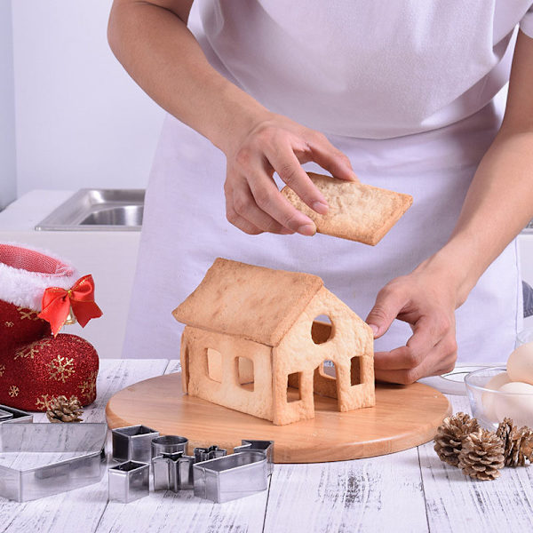 10 st rostfritt stål jul hus kakskärare kit 3D choklad hus kakskärare set