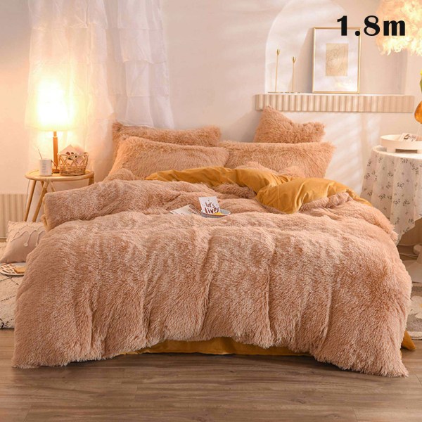 4 st/ set Färgglada fluffiga sängkläder Set Långt plysch cover Lakan Örngott Set Beige 1.8m