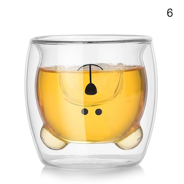Tecknad Bear Cup Dubbellager Transparent Glas Cups Kaffe Mugg Par Gåvor 6
