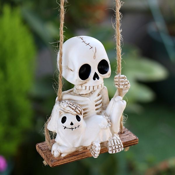 Keinuva pääkallo puutarhakoriste mini pääkallohahmot hartsi luurankoveistos ulkokäyttöön Halloween-sisustukseen Couple