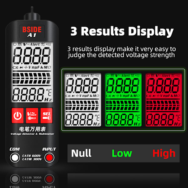 Digital multimeter med ficklampa, anti-brännspänningsmätare detektor, multifunktionstestare