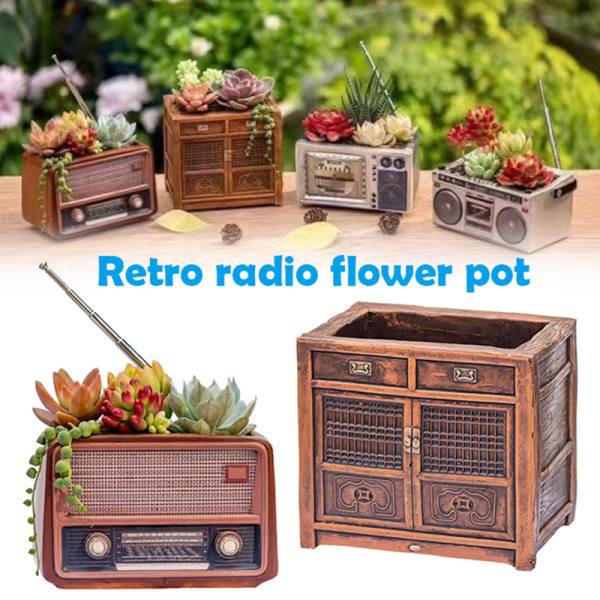 Gammaldags retro radioprydnader Elektriska blomkrukor Harts Blomkrukor Suckulenter Blomkrukor Hartsdekoration Cupboard