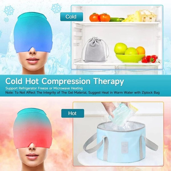 Hydrogel Hot Cold Compress Huvudbonader Portable Comfy Trött avlastande huvudbonader för hemresor Blue