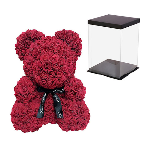 Rose Björn Ros Blomma Nalle Till årsdagen Födelsedagar Bröllopsduschar Flickvän Hustru Mammor Wine Red and box