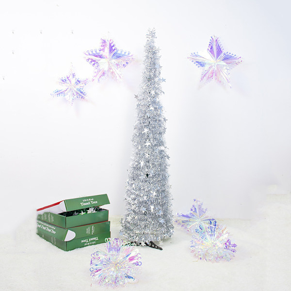 Konstgjord julgran Tinsel Pull Up Tree Ornament DIY Xmas Party Dekoration För Hem Vardagsrum Bar Silver