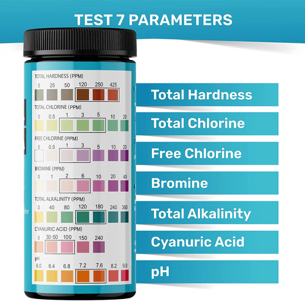 7 i 1 100 st Pool Test Strips Multi-Purpose Exakt testpapper för Spa Hot Tub