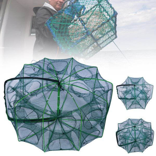 Hopfällbar fiskefälla automatisk nylon fiskenät räkfångst bärbar krabbfiskefälla Double 8