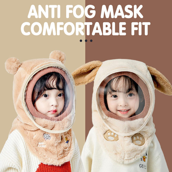 Söt tecknad mask cover hatt Anti-dimma värmande utomhus hatt för shopping Khaki Rabbit ears