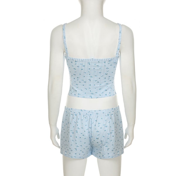 Blomstret Undertrøje Shorts Pyjamassæt Sødt Afslappet Cami-Shorts Sæt til Kvinder Super Blødt Åndbart Todelt Nattøj XL