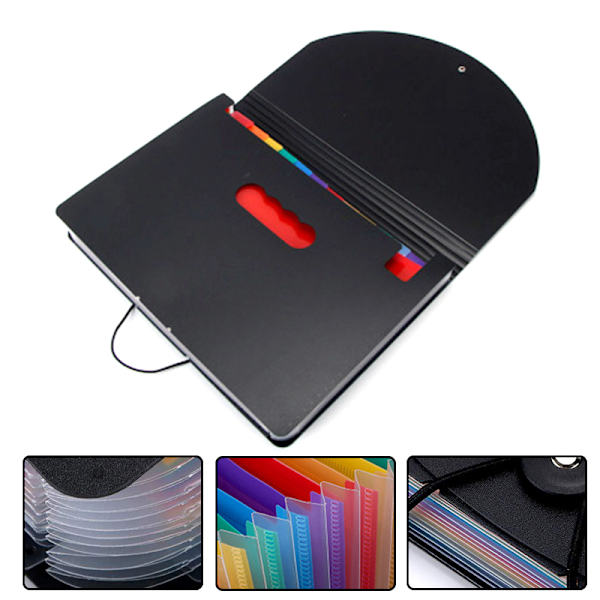 Färgglad expanderande fil Dokumentfickor Box 12 mappar Office Paper Organizer Multifunktionell