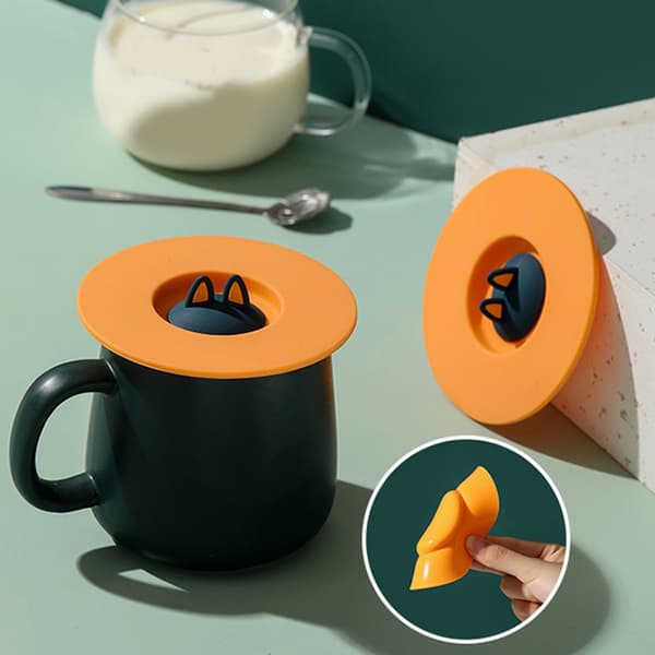Söt Cartoon Cat Ear Silikonkopp Lock förseglad läckagesäker dammsäker cover Vibrant Orange