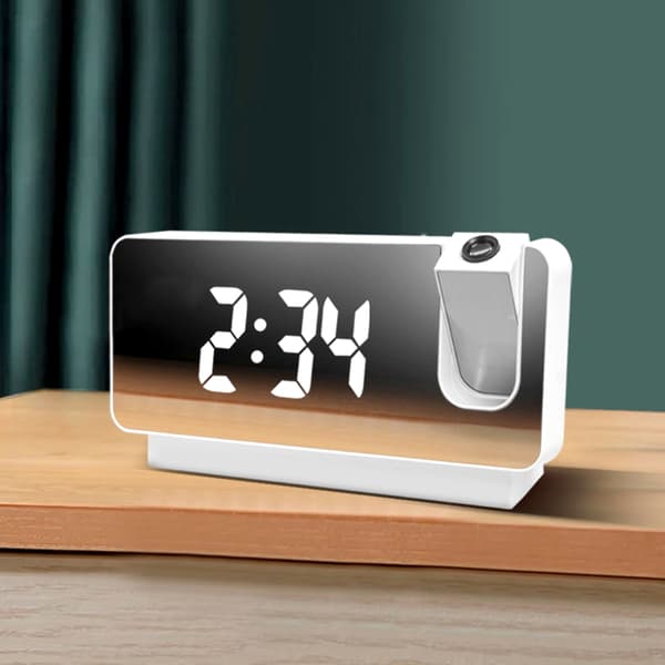 Smart digital projektionsklocka Justerbar Mute Automatisk Desktop LED-väckarklocka White