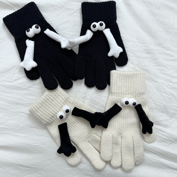Tecknad hand-i-hand varma stickade handskar Bekväma andningshandskar för kvinnor män barn Beige Adults