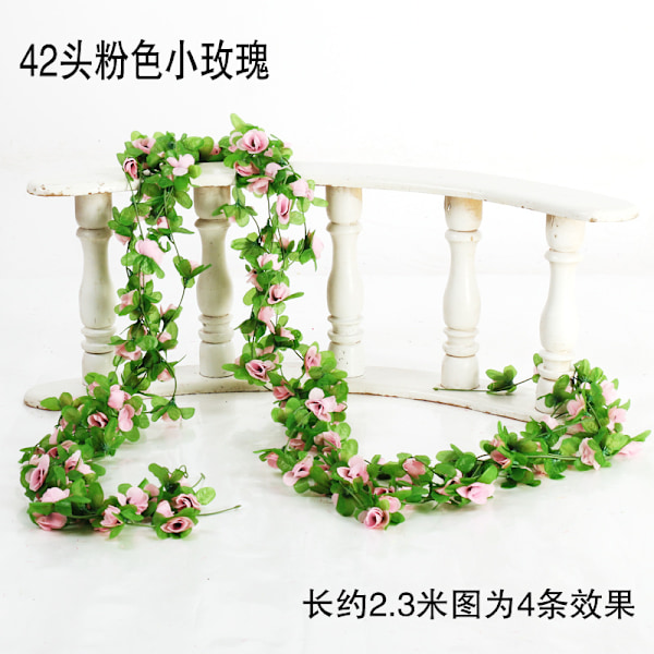 Hela 2,3 M DIY Hantverk Siden Blommor Färgglada hängande girland Konstgjord ros Heminredning Bröllopsfest Gröna löv Mode Murgröna Vine 全粉色