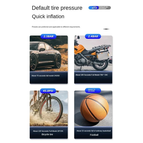 Digital Display Airs Pump Med Power Banks Ficklampa High Power Auto Tire Inflator För Automotive SUV Black