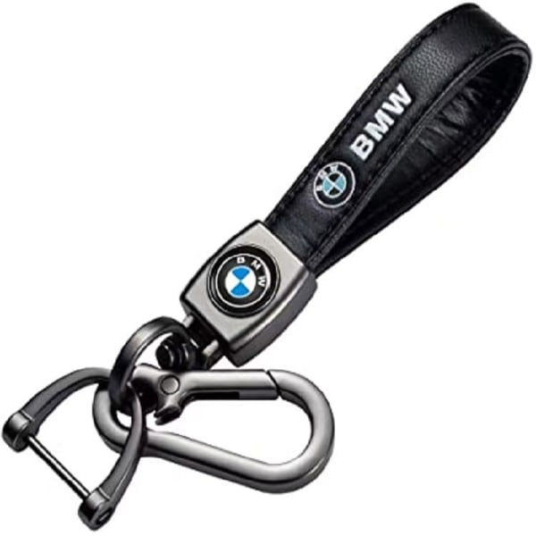 Lädernyckelring Kroknyckelhänge med bilmärkeslogotyp fjäderspänne & ring kompatibel med huvudbilmärket BMW