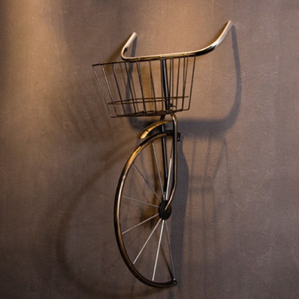 Retro cykeldekor med korg Väggmonterad design Hållbar Långvarig Lätt att använda för hemkaffe Gold