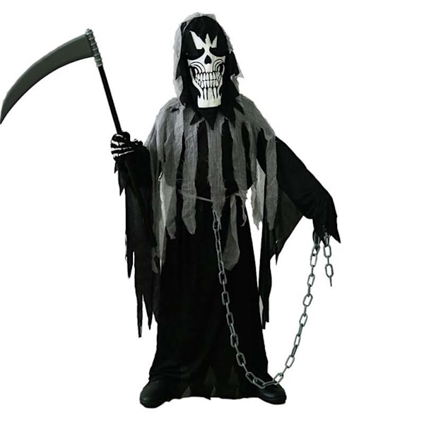 Halloween Grim-Reaper Cosplay Kostym för Pojkar Temafest Rollspel Kostym Rekvisita EE371 M