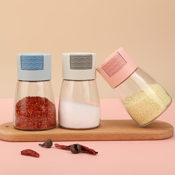 Uppmätt kryddburk Multipurpose Press Typ Kryddflaska Saltkontrollflaska Pink