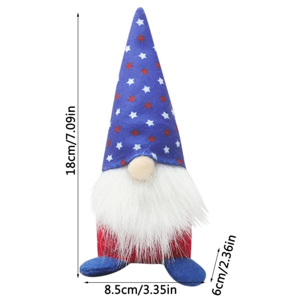 Självständighetsdagen prydnad Fuzzy dvärgdocka Säsongsbetonad Patriotic Gnome Plysch C