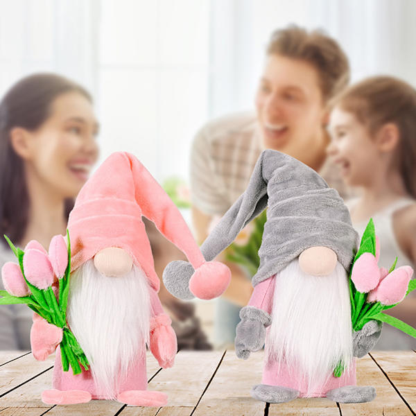 Söta dvärgtulpaner Dockor Återanvändbara robusta mjuka prydnadsföremål för mors dag inredning Hem Fönster dekoration Gray and Pink