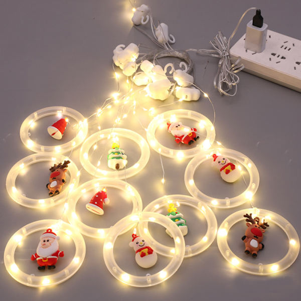Jultema strängljus med krok Vattentät LED-lampor DIY Xmas dekoration för hemträdgård innergård A