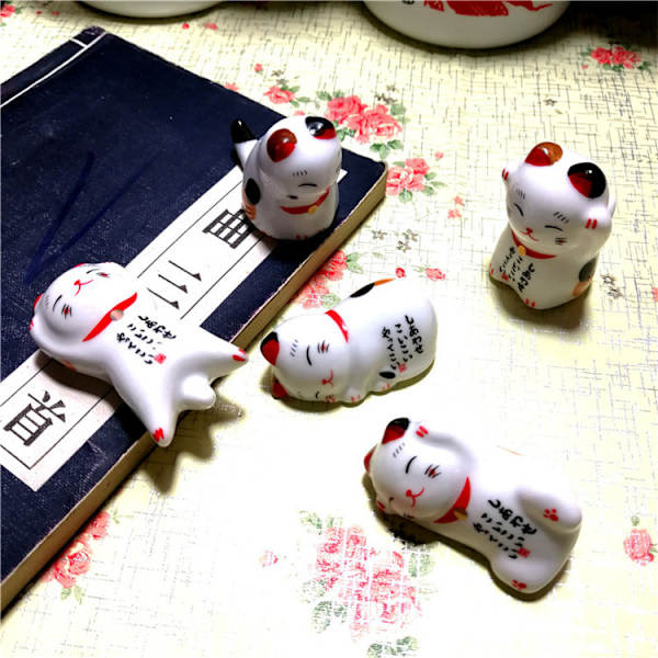 5/6/8 st Keramiska porslin Set Söta djur Ätpinnar Hållare Porslinsställ Bordsdekoration för skedgaffelborste 5 Bamboo Pandas
