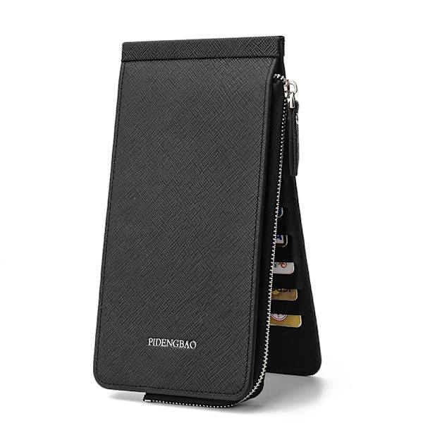 Multifunktionell lång plånbok Multi-fack korthållare plånbok med 26 fack Bifold PU blockerande plånbok för mobiltelefon kvinnor män Black.