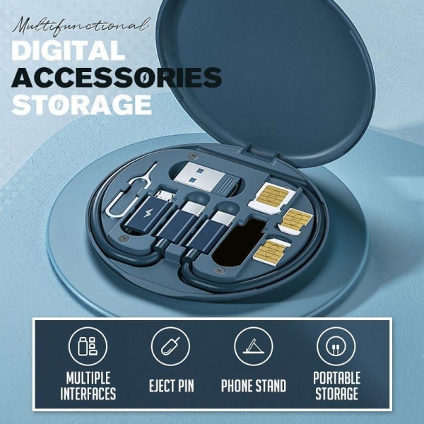 Mini Digital Gadgets Förvaringsbox Universal Smart Adapter Set för utomhusresor Blue