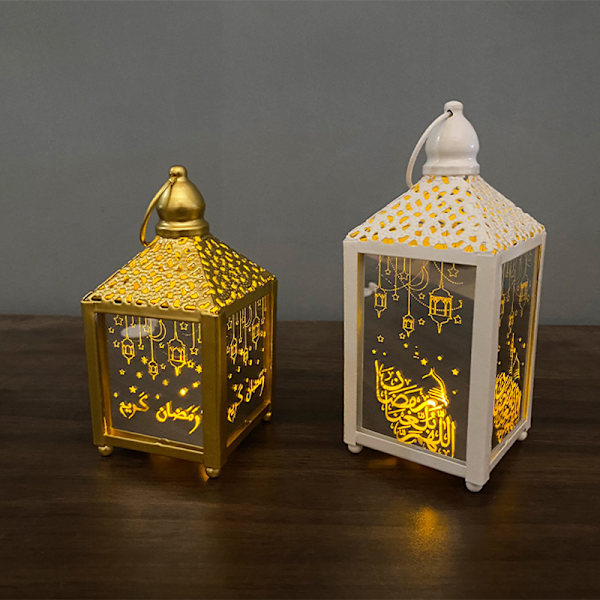 Gyllene/vit Ramadan Lykta Lampa Happy Eid Light Ramadan Inredningslampa Hem Fest Dekoration Prydnader för semester White Large