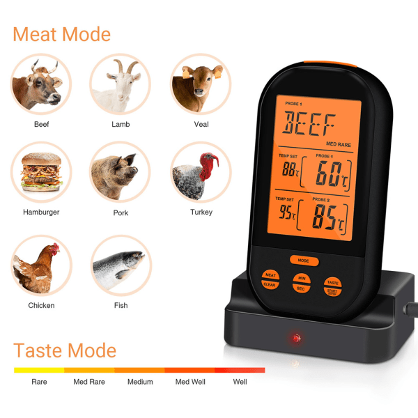 Trådlös digital termometer LCD BBQ Grill Kött Kök Ugn Mat Matlagningstermometer Orange