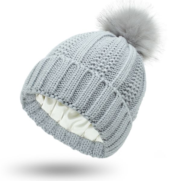 Elastisk ribbstickad mössa för hårskydd Bekväma andningsbara temamössor för kvinnor tjejer Light Gray