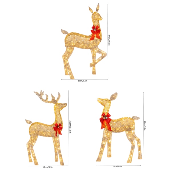 3-delat set Renfamilj Glödande 2D juldekor med LED-ljus Upplyst ren akrylprydnad Luminous Deer Medium