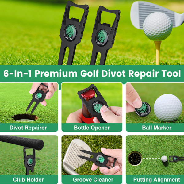 6-i-1 Golfs Divot Tool 2-delat set Slitstark flasköppnare Golfs Tool Golfs Tillbehör 2PCs