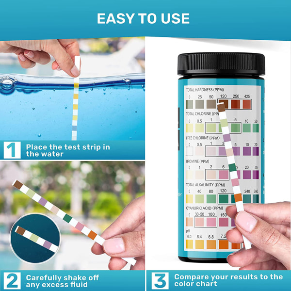 7 i 1 100 st Pool Test Strips Multi-Purpose Exakt testpapper för Spa Hot Tub