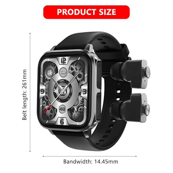 2 i 1 Smartwatch och Headset Bluetooth-kompatibla hörlurar med Smartwatch sömnpulsmätare Black