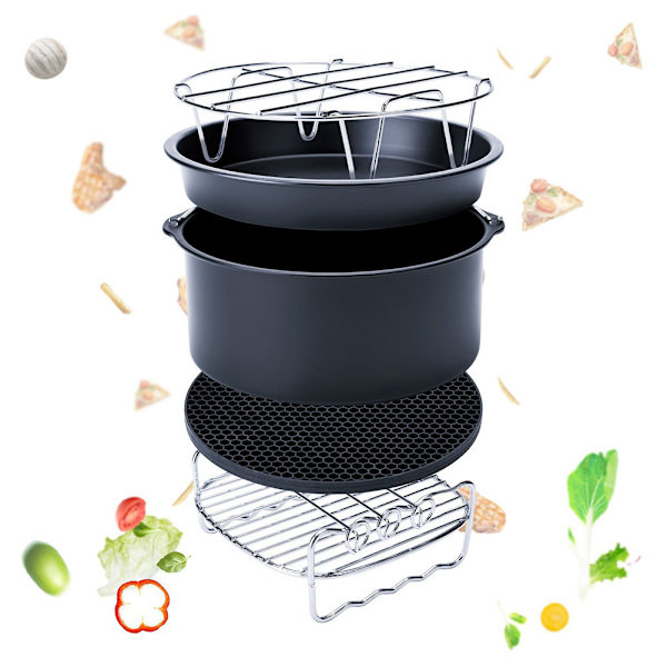 5 st set Air Fryer Tillbehör Kakfat Pan Rack Mat Kit Bärbar för 4,2-5,8QT