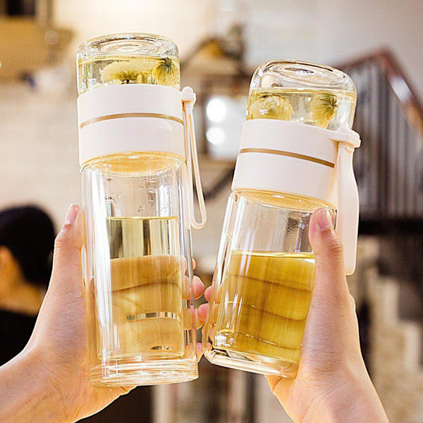 Dubbellager tevattenseparation glaskopp Högtemperaturbeständig vattenkopp för hemkontor Green 400ml