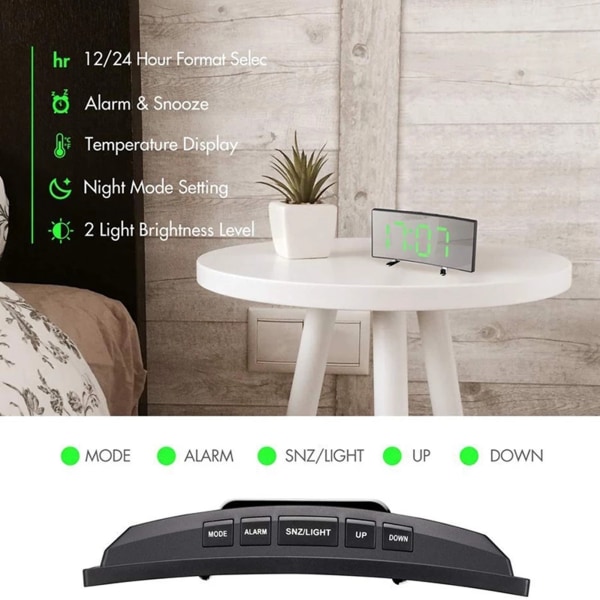 Digital klocka Stor Display Multifunktionell LED Elektriska Väckarklockor Spegelyta För Hem Sovrum Green