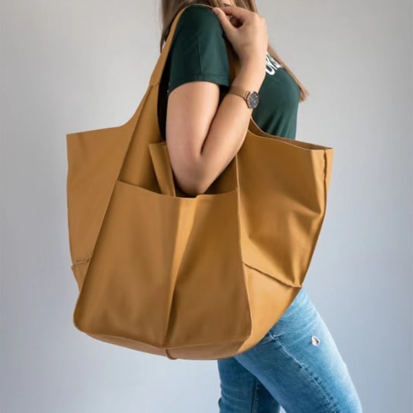 Stor Axelväska Läderväska Tote Bag Axelremsväska Dam Shoppingväska Väska Dam Yellow