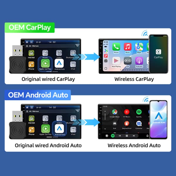Bilkablet til trådløs Carplays-boks Lagfri forbindelse Stabil trådløs Androids Auto-adapter Black