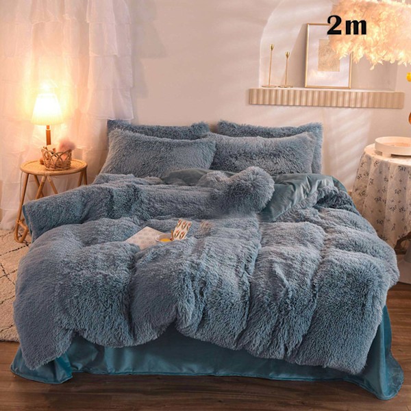 4 st/ set Färgglada fluffiga sängkläder Set Långt plysch cover Lakan Örngott Set Light Blue 2M