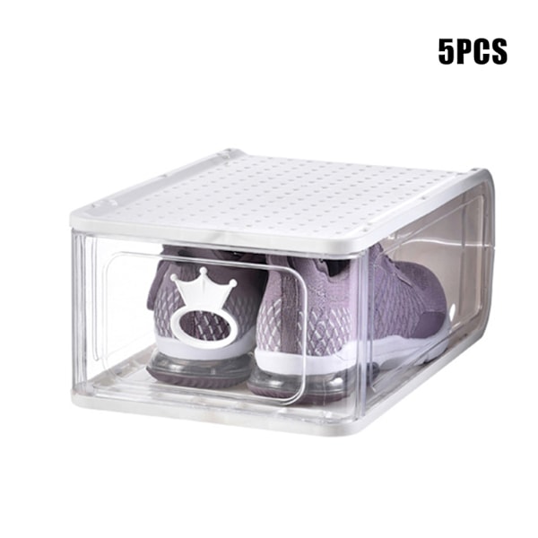 5 st transparenta stapelbara skoskåp förtjockade dammsäkra plast clamshell lådtyp skoförvaringslåda arrangör White 5PCS