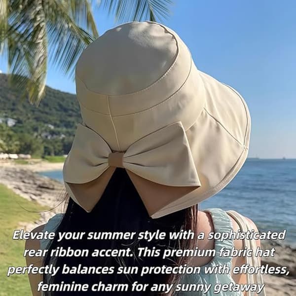 Solhatt med rosett, bred brätte, solskyddande, vikbar 360° skydd, sommarflickors solhattar Black