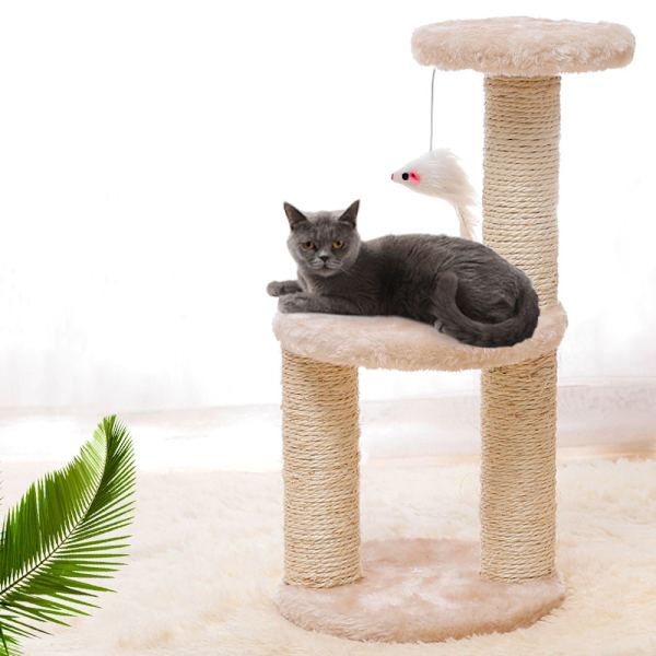 Kattträd Katttorn på flera nivåer med skrapbräda Kattaktivitetsträd Lekhus med 2 hänge för inomhuskatter Kattungar Beige