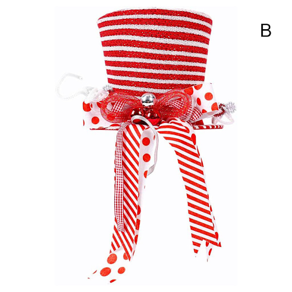 Christmas Tree Topper topphatt med klassiska ränder och rosettband Vikbar jul topp hatt heminredning Red