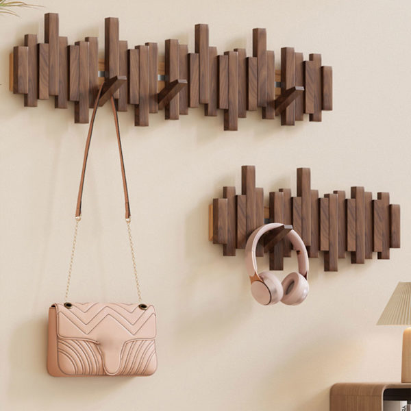 Träpiano Klädhängare Väggmonterad Klädhängare Flerfunktionell Fällbar Hängare Estetisk Rum Dekor Black Walnut 8 Hooks
