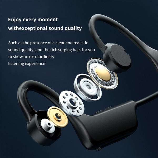 Nackband med öppna öron-hörlurar Vattentät Bluetooth-kompatibelt headset Benledningsheadset Black