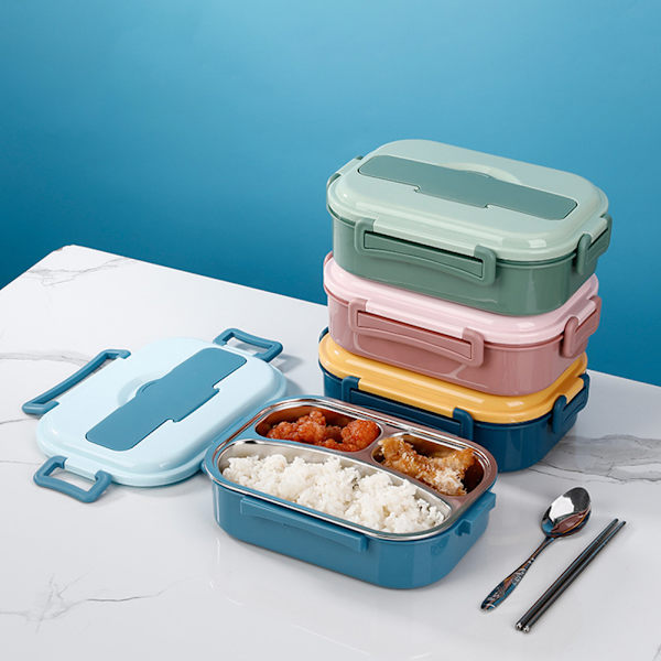 Bento Lunchbox i rostfritt stål Bärbar Isolerad Lunchbox med stor kapacitet för student Blue