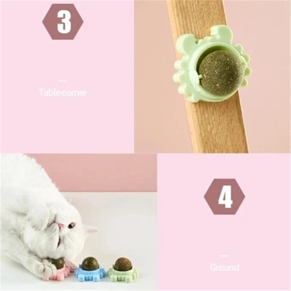Crab Catnip Ball Leksak Tandrengöringsverktyg Roterbar boll med lock Självhäftande kattleksak Green
